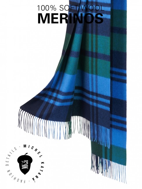 HALKIRK-KILT-NATIVE, длиный ПАЛАНТИН из мягчайшей шерсти MERINOS из пряжи средней тяжести, коллекционная линия CONFRONTATION (Собственный Взгляд) TQ.W220_CHECK/VERT.ROYAL